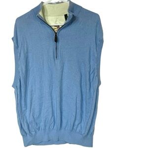 Orvis Blue Cotton Cashmere Quarter Zip Sweater Sleeveless Vest Size XXL